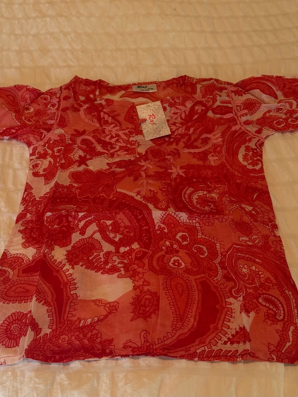 Raj Kids Red Paisley Boho Tunic Top Embroidered 6-8Y